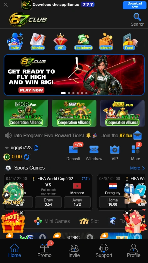 87 Club Game interface screenshot
