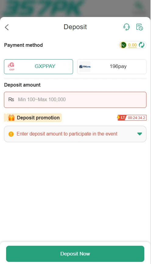 357PK Game deposit